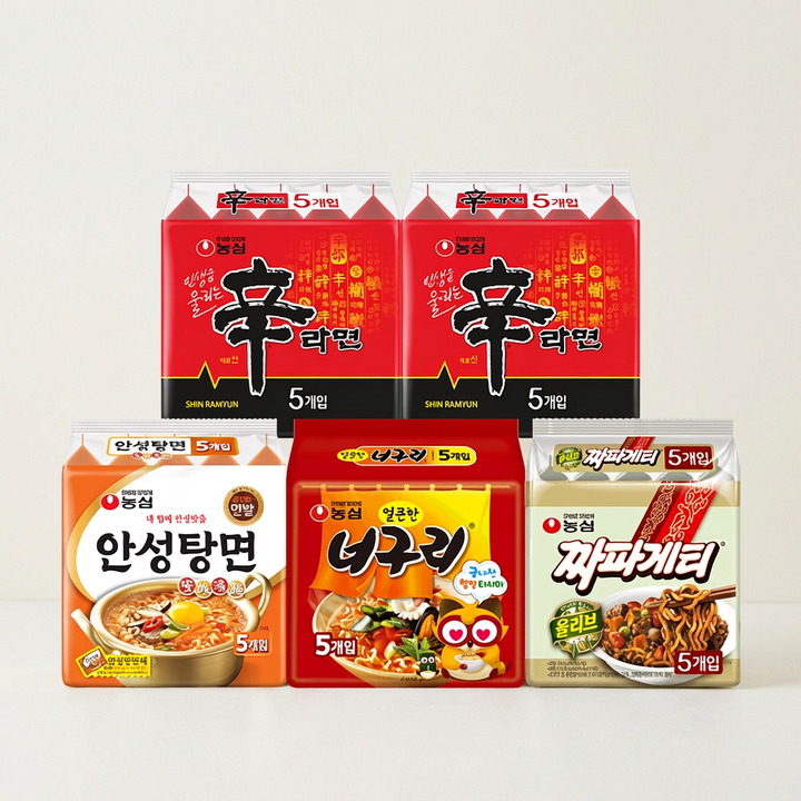 농심 신신안너짜, 신라면 10입 + 안성탕면 5입 + 너구리 5입 + 짜파게티 5입, 1박스